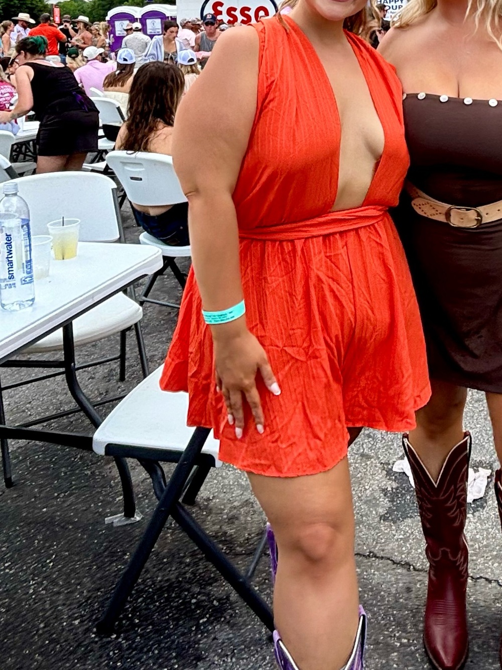 Women’s Orange Plunge V-Neck Romper